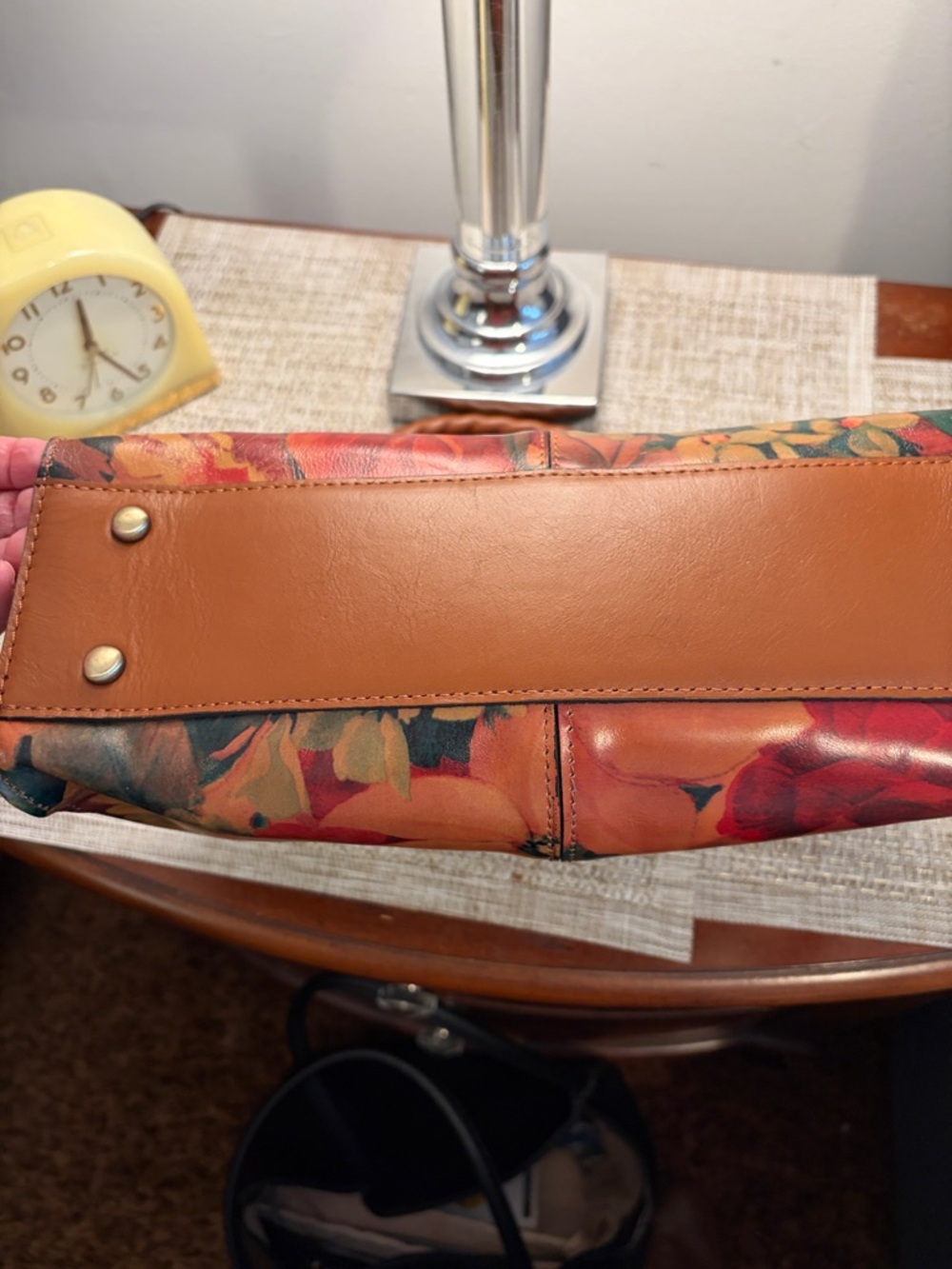 Patricia Nash Floral Print Shoulder Bag with Brown Leather Trim - Picture 3 of 4